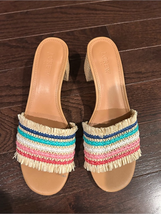 J. Crew Shoes - J. Crew Beige Raffia Slide Mules with Multicolor Stripe Accents